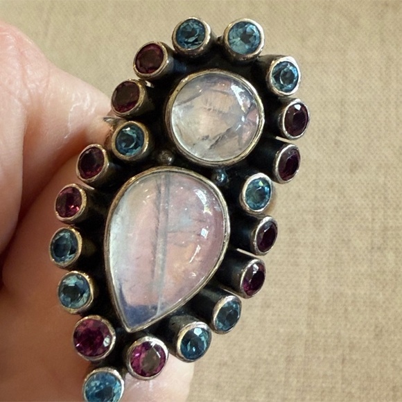 Vintage Nicky Butler Rainbow Moonstone Multigem Ring 925 Size 8 - Picture 2 of 7